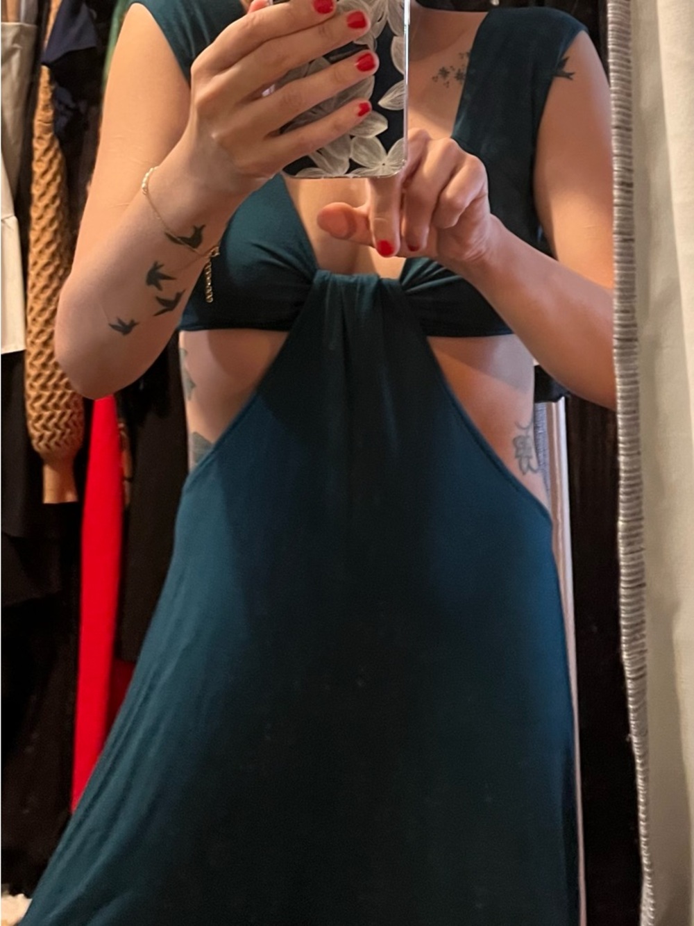 Free People Teal Cutout Maxi Dress with Twist Front